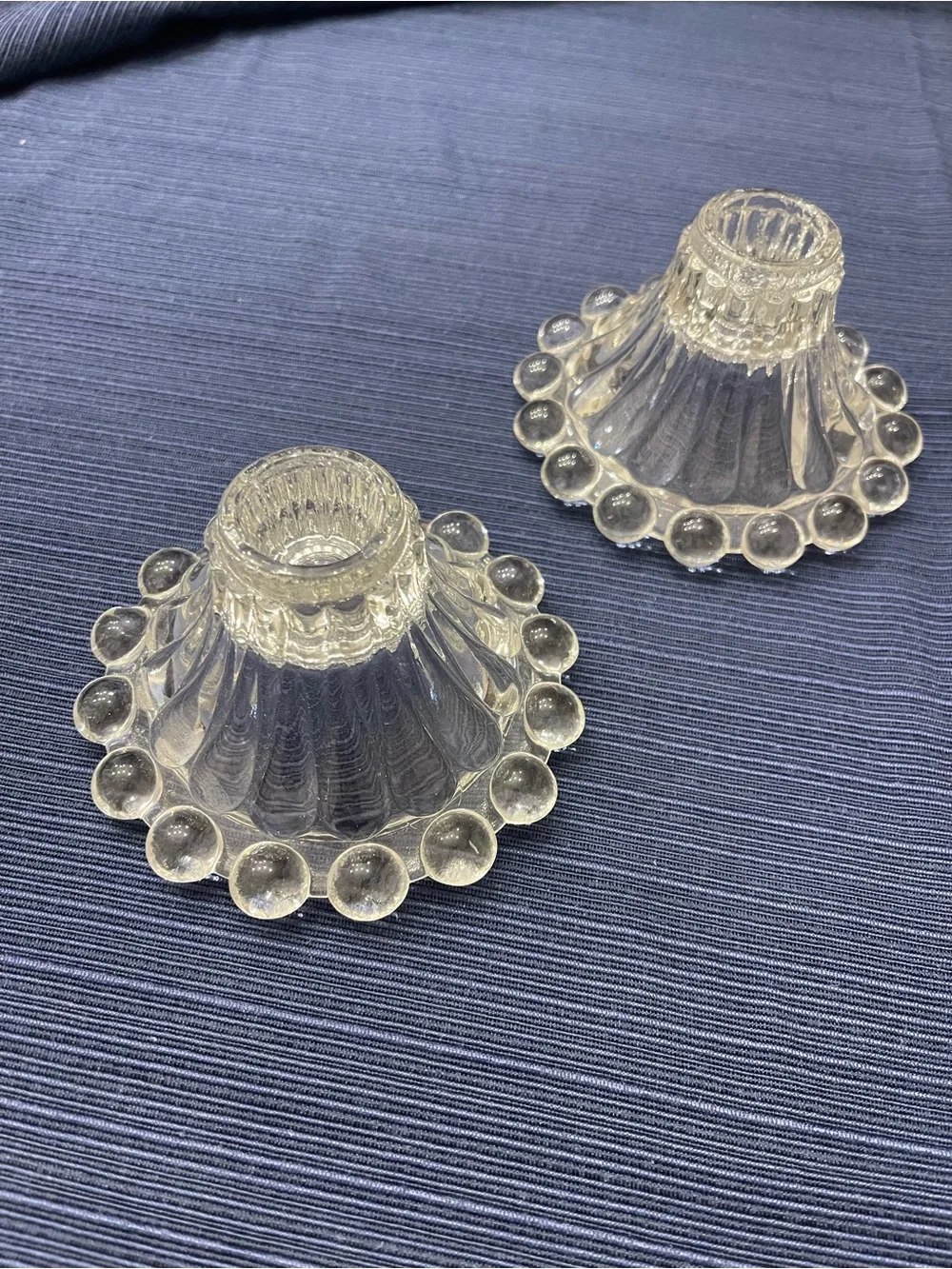 Vintage-Style Clear Glass Bubble-Rim Candle Holders (Set of 2)